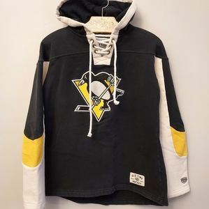 Old Time Hockey Pittsburg Penquins Lace Up Sweatshirt Large Black